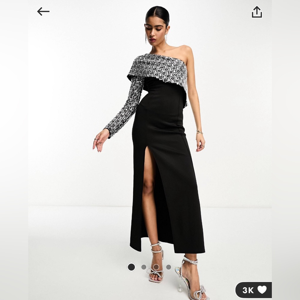 ASOS DESIGN one shoulder silver sequin embellishment maxi dress in black
